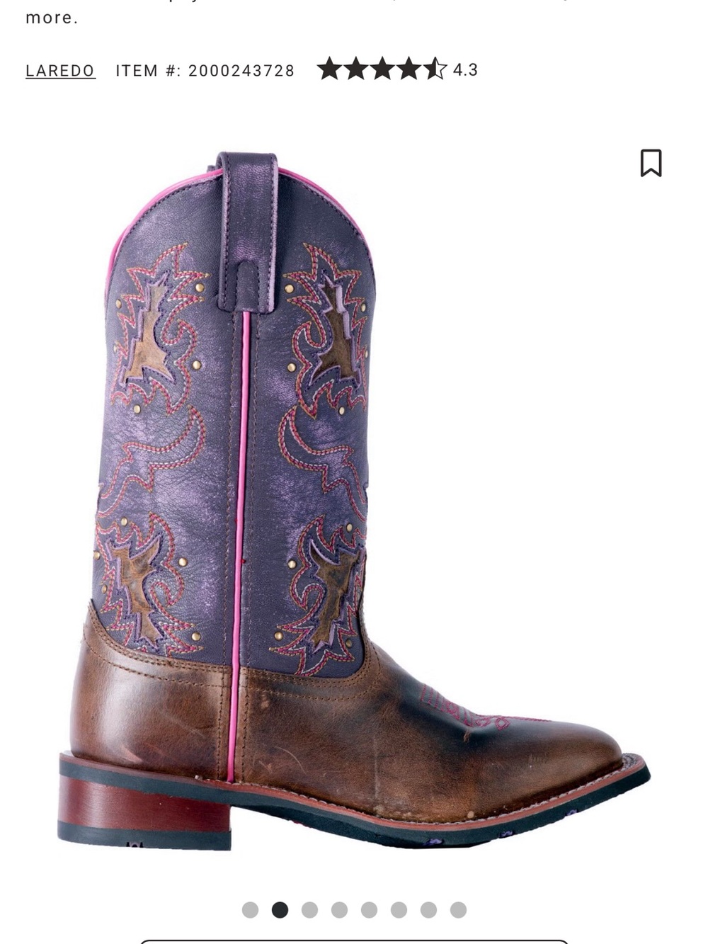 Laredo Lola Brown Leather Western Boots with Purple NBC Shaft and Pink Trim